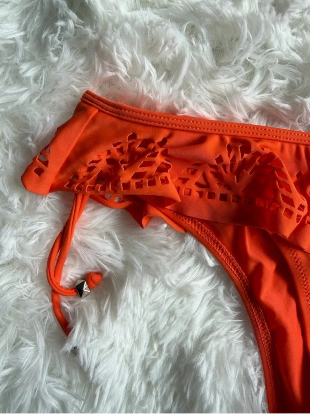 Zingara Orange Ruffle Bikini Set Lace Trim Tie Side Swimwear Size 6/8
